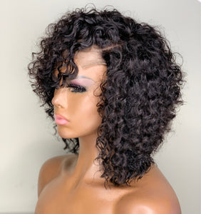Jade-14" Deep Curly Glueless Human Hair Bob Style Lace Closure Wig