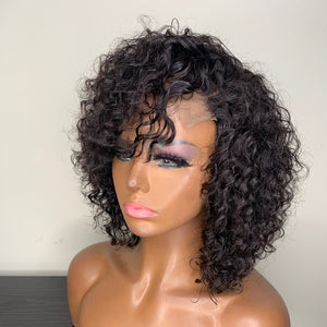 Jade-14" Deep Curly Glueless Human Hair Bob Style Lace Closure Wig