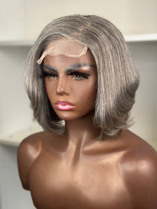Carolyn 12” Lace Closure Bob Style Human Hair Grey Wig