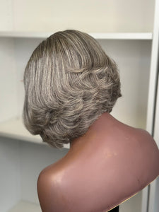 Carolyn 12” Lace Closure Bob Style Human Hair Grey Wig