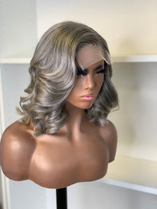 Nancy-14” Lace Closure Mix Grey & black Human Hair Wig